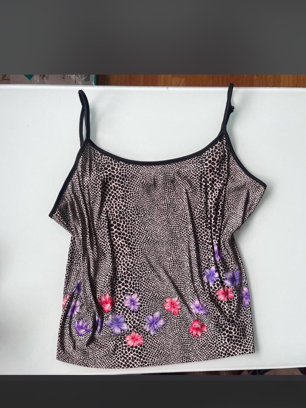 Saks Fifth Avenue Black Animal-Print Floral Border Camisole